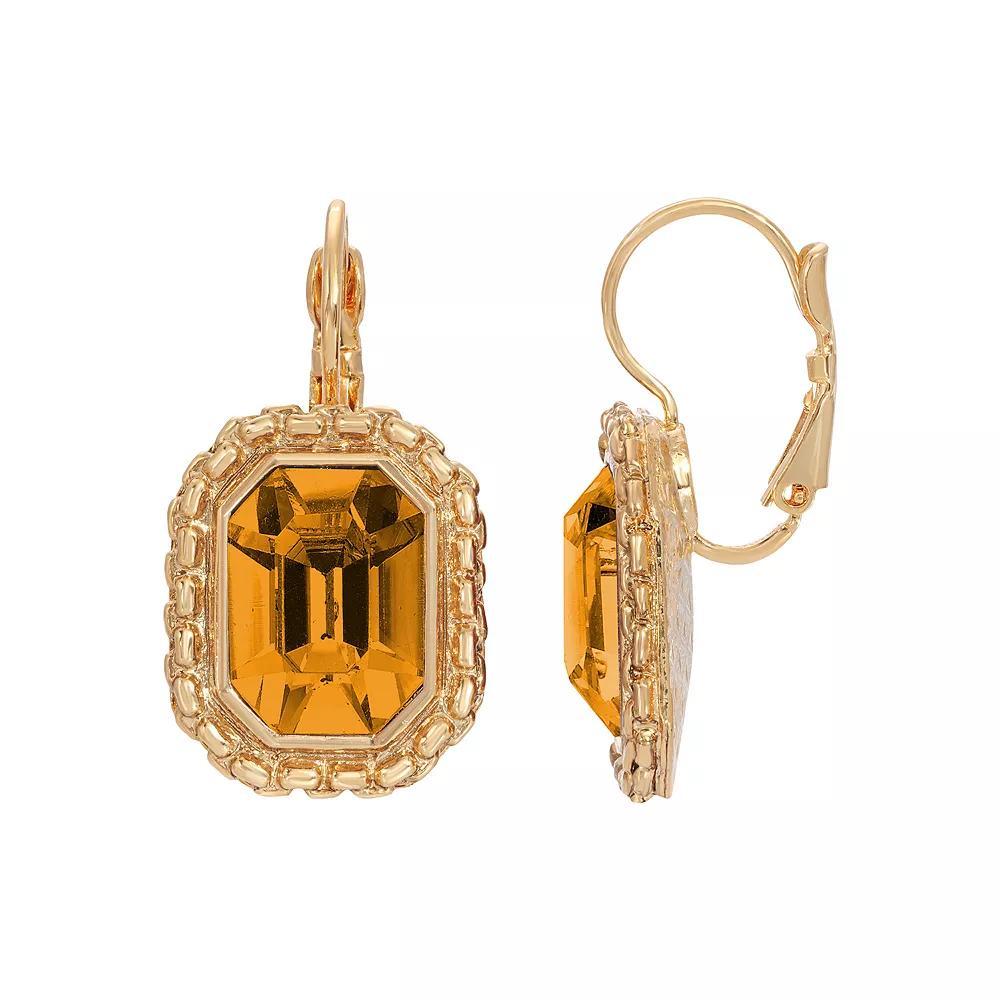 1928 Gold Tone Simulated Crystal Octagon Leverback Earrings, Womens, Lt Beige Product Image