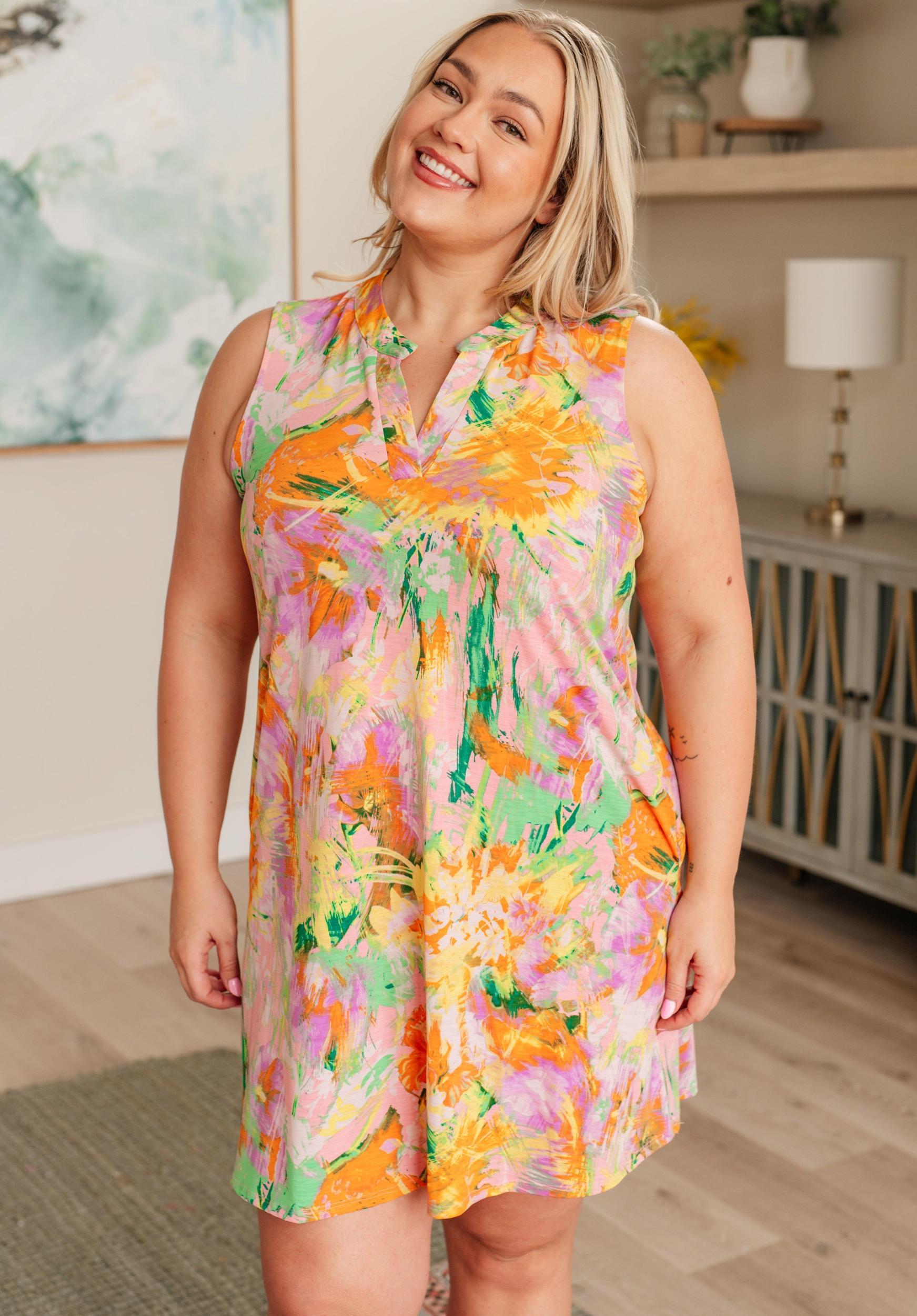 Lizzy Tank Dress in Pink and Marigold Brushed Product Image