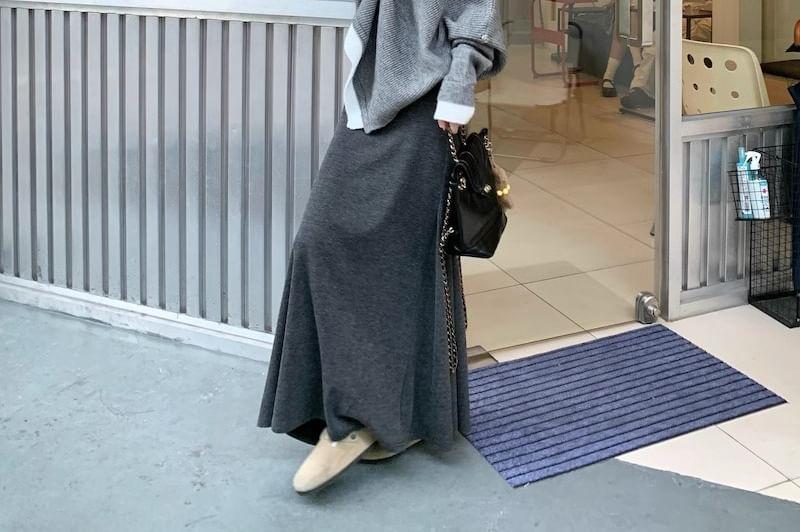 Asymmetrical Embroidered Knit Top / A-Line Maxi Skirt Product Image