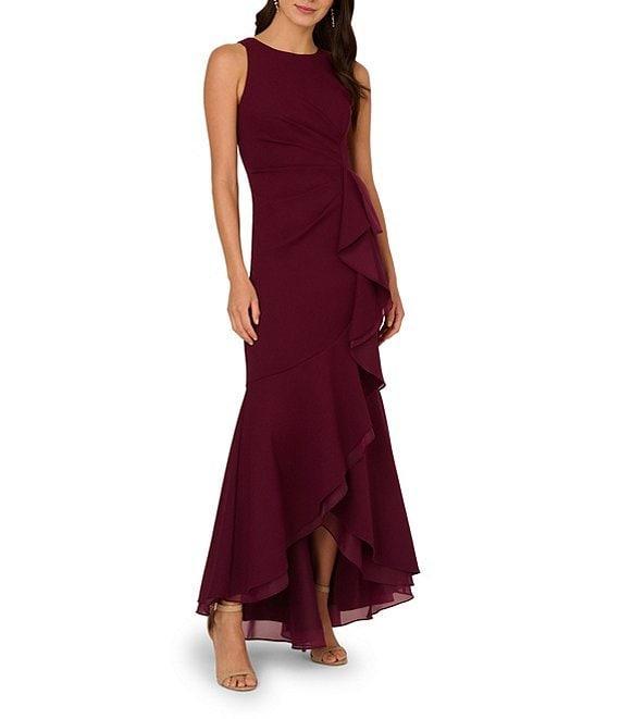 Adrianna Papell Crew Neck Sleeveless Cascading Ruffle High-Low Dress Product Image