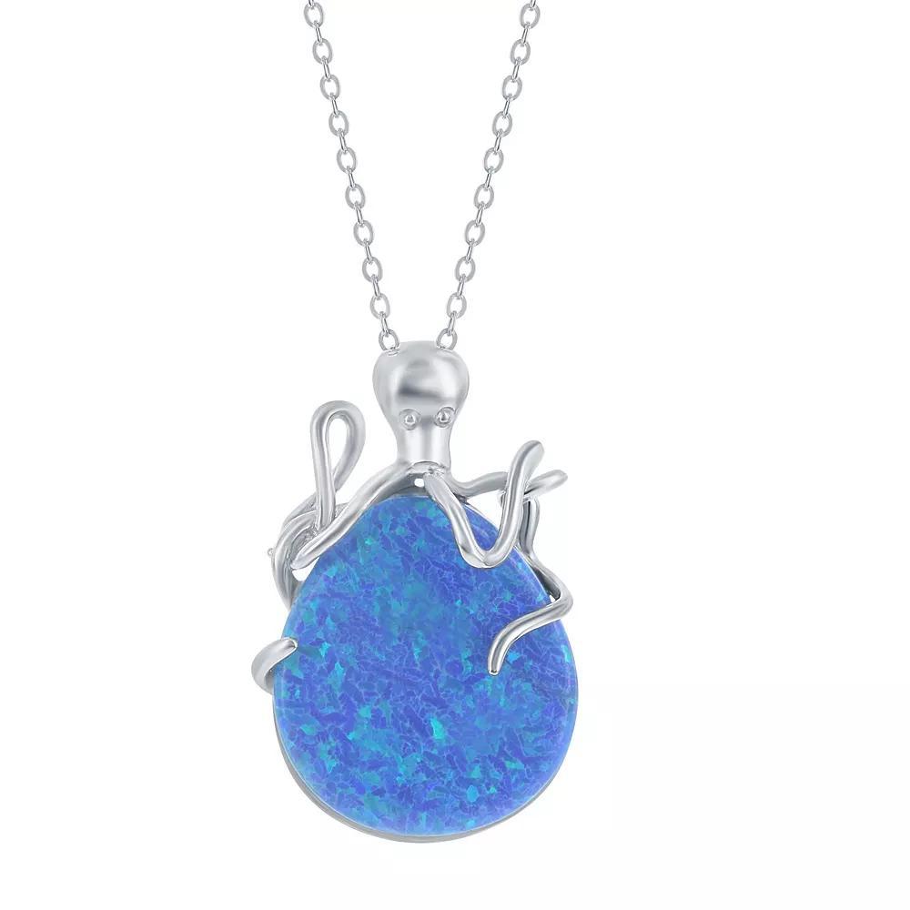 Sterling Silver Lab-Created Blue Opal Octopus Pendant Necklace, Women's, Size: 18" Product Image