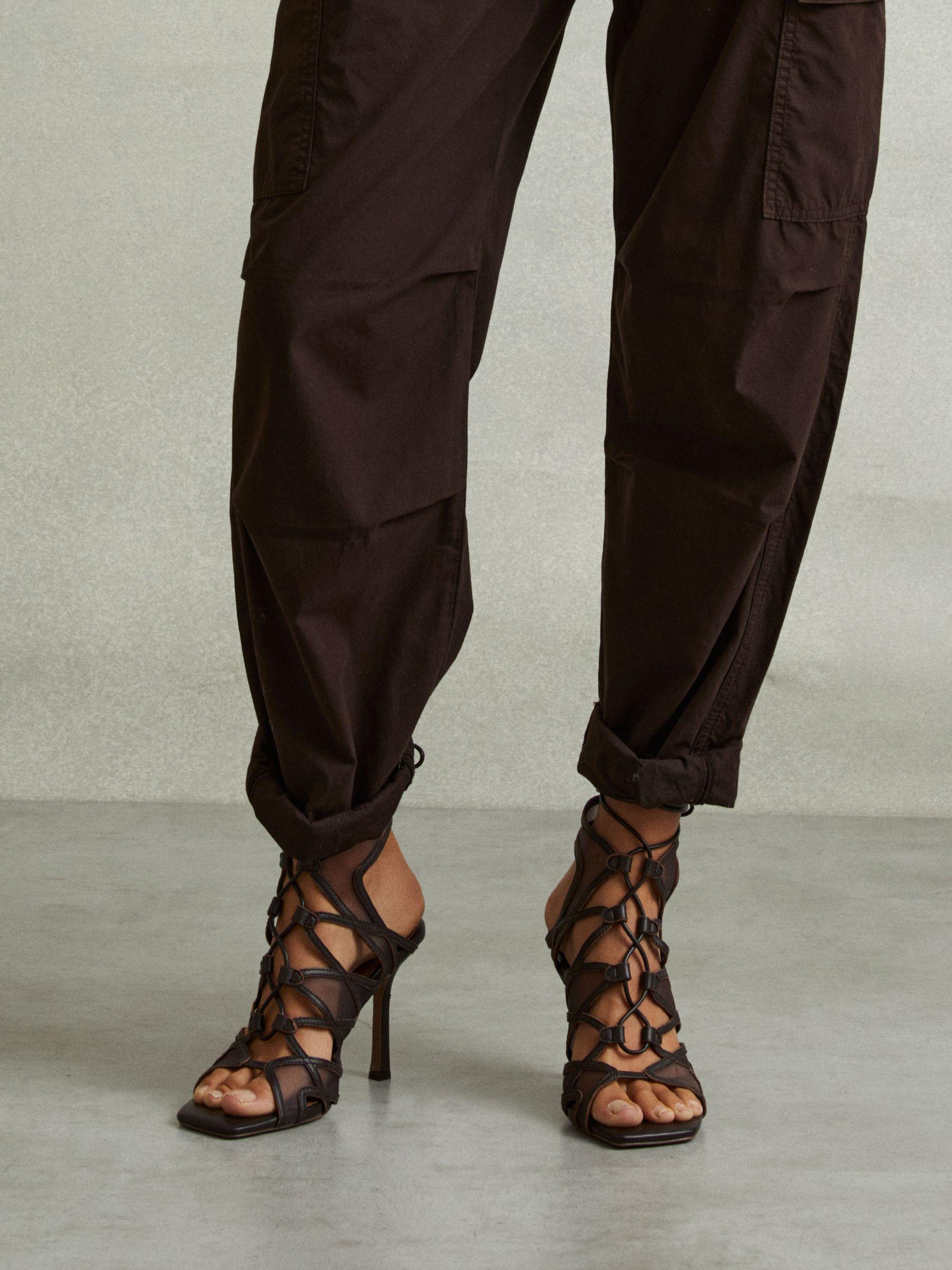 Mesh Leather Strappy Heels in Chocolate Product Image