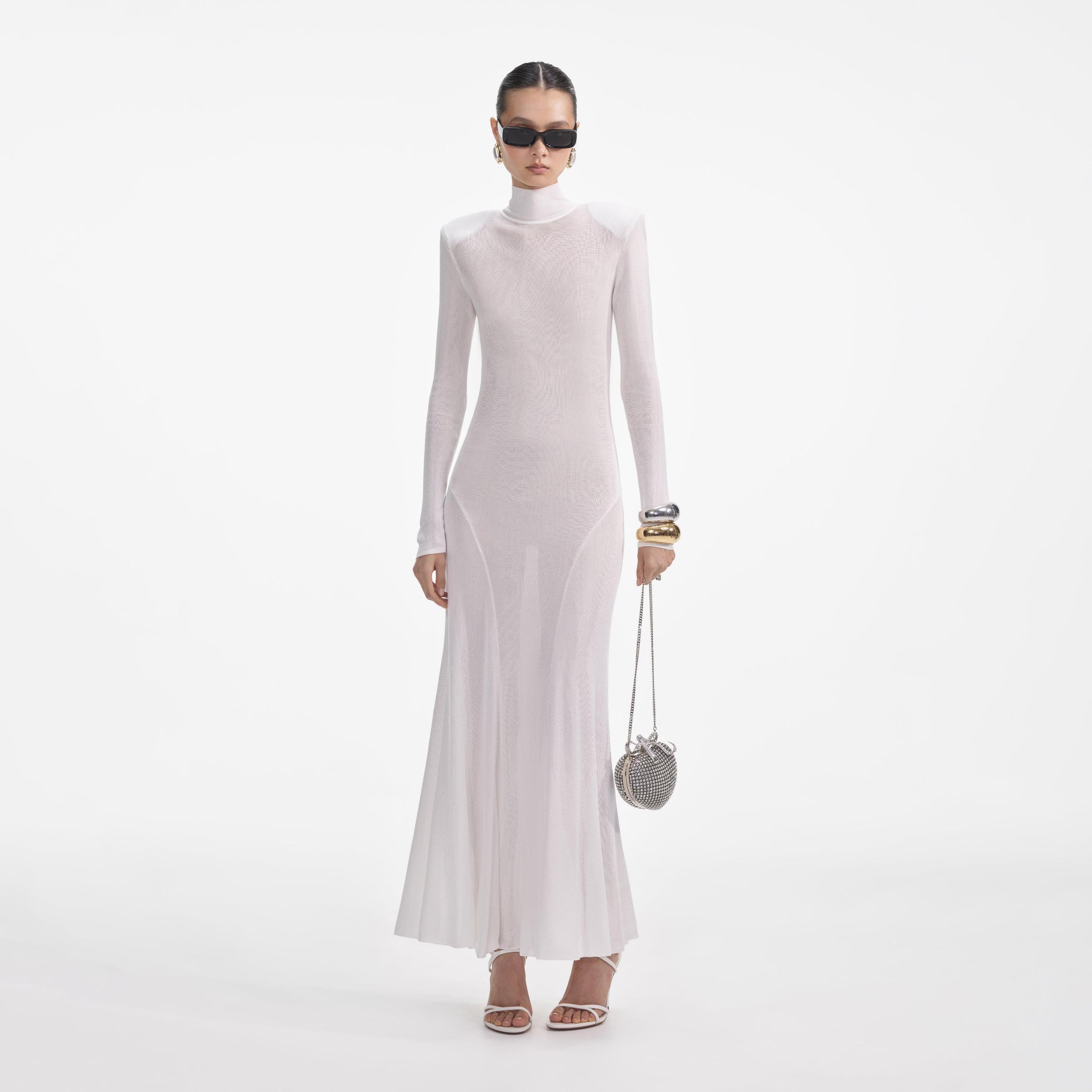 White Viscose Knit Maxi Dress Product Image