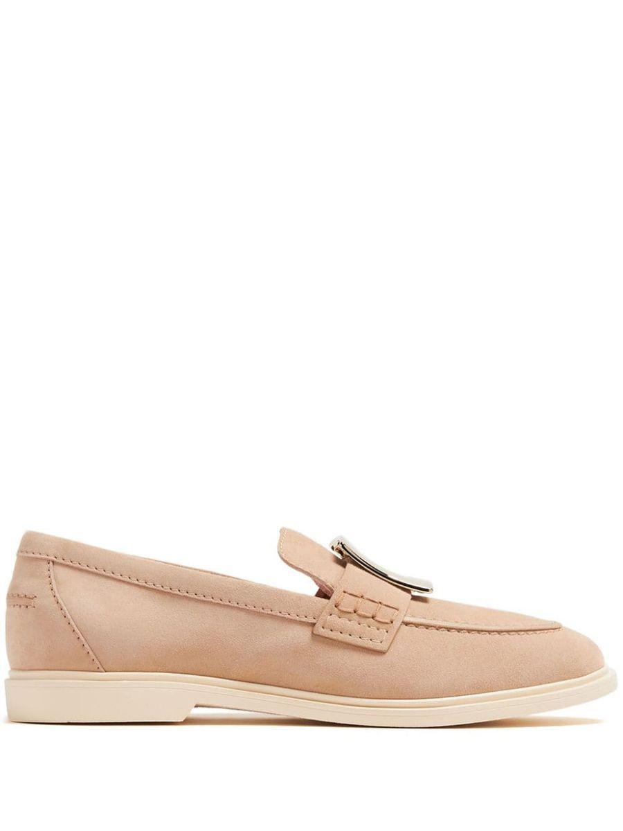 ROGER VIVIER 25mm Metal Buckle Suede Loafers In Cream Product Image