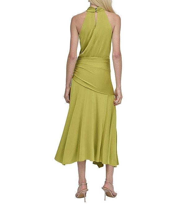 DKNY by Donna Karan Silky Jersey Halter Neck Sleeveless Asymmetrical Hem Drop Waist Midi Dress Product Image
