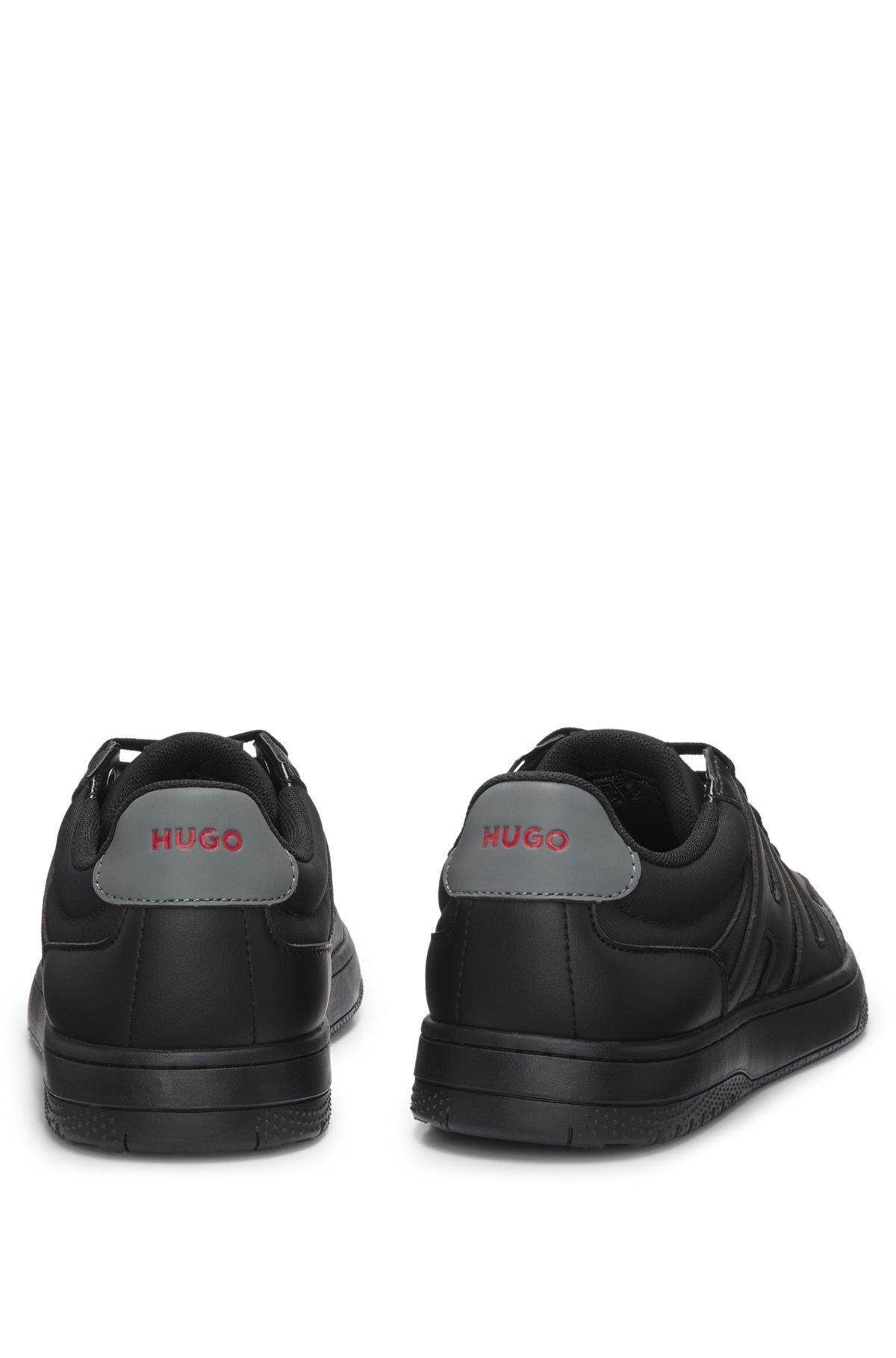 HUGO - Faux-leather trainers with logo uppers - Black Product Image