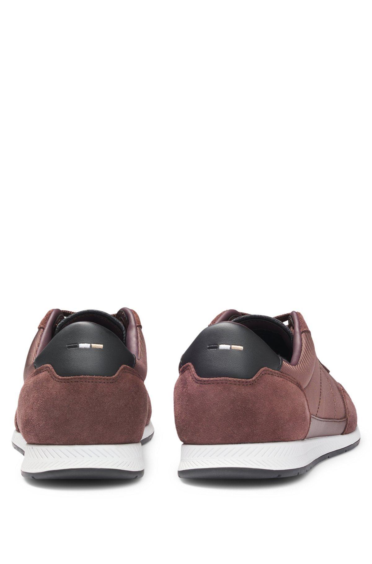 Mixed-material lace-up trainers with suede trims Product Image