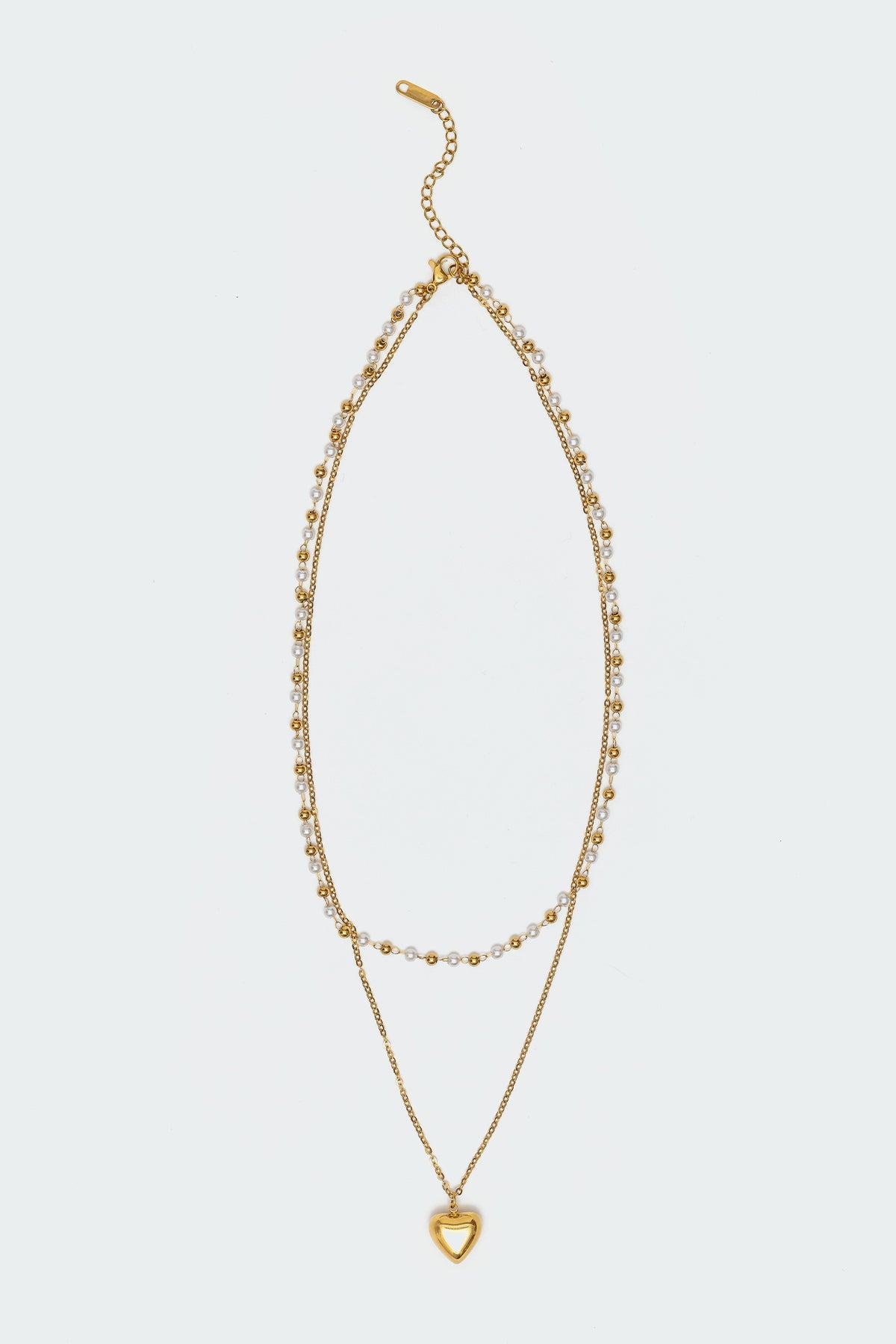 Heart & Pearl Layered Necklace Product Image