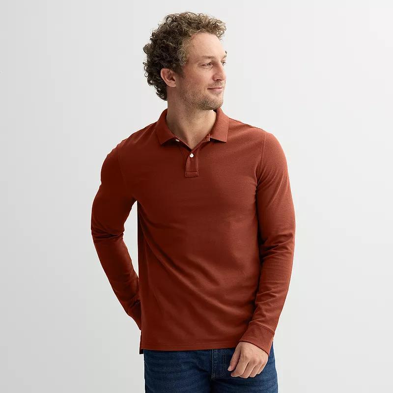 Men's Sonoma Goods For Life® Long Sleeve Pique Polo, Size: XL, Brown Product Image