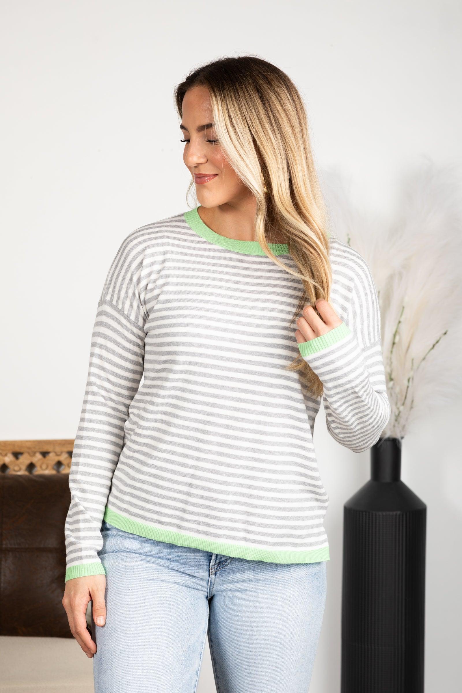 Striped Contrast Rib Detail Pullover Sweater Product Image