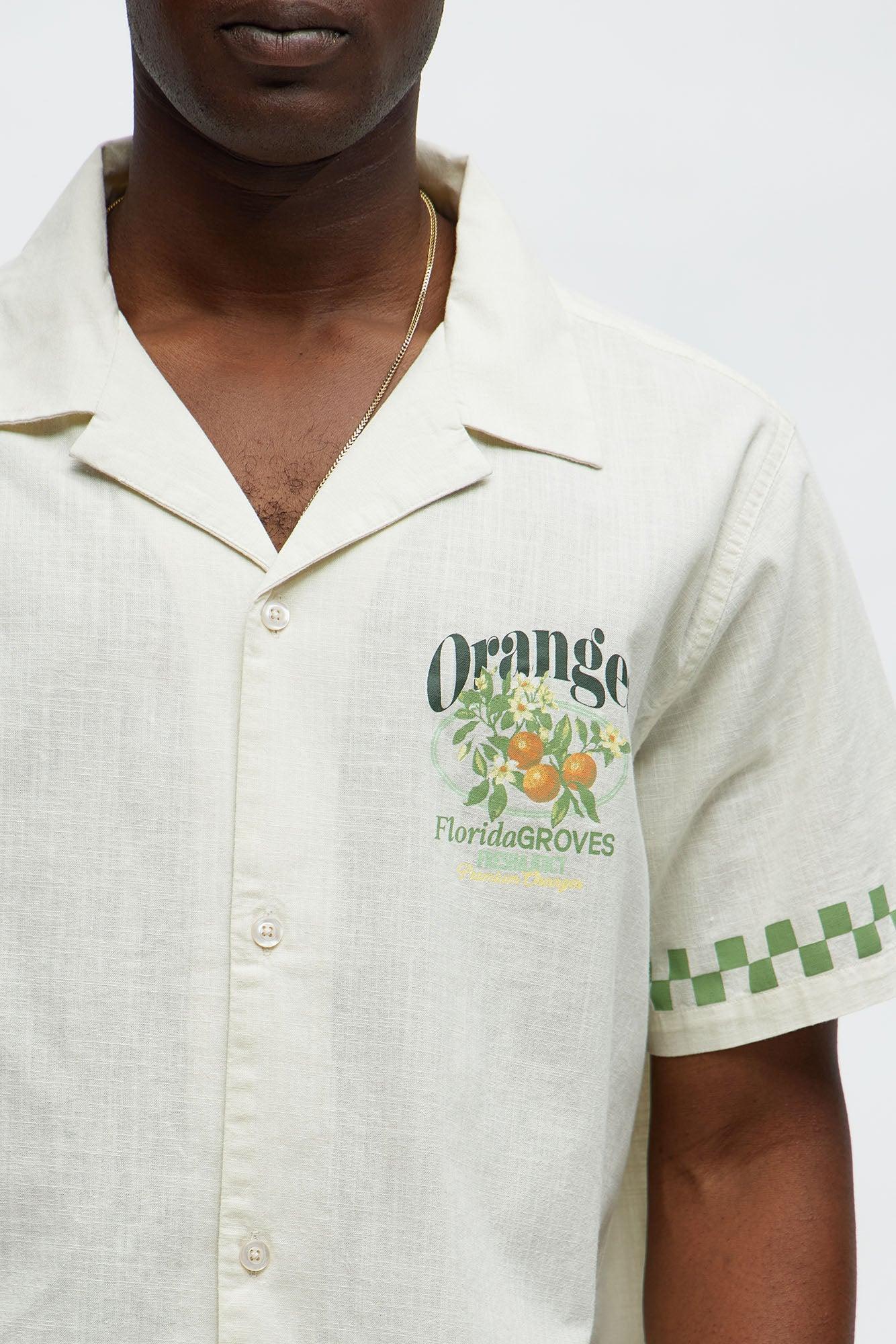 Florida Oranges Short Sleeve Button Up Shirt - Cream Product Image