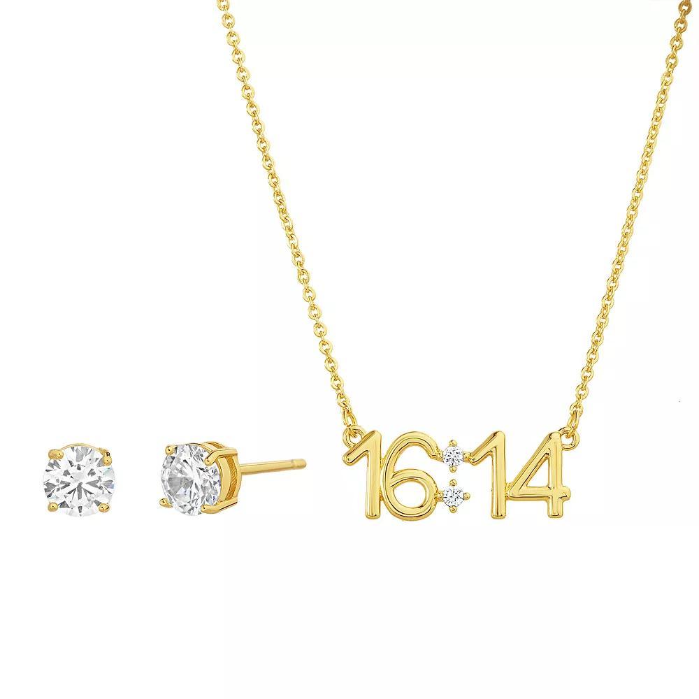 Guided by Faith 14k Gold Plated "1st Corinthians 16:14" Bible Verse Necklace with Cubic Zirconia Stud Earrings, Women's, Size: 18", Gold Tone Product Image