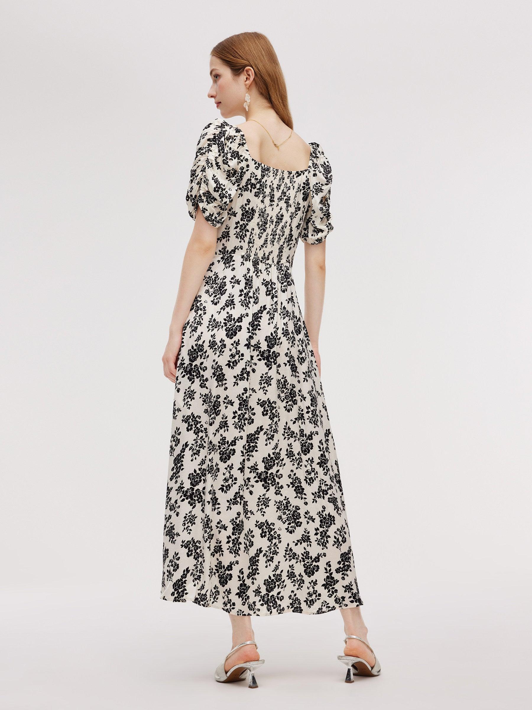 Floral Print Side Slit Women Smocked Back Maxi Dress Product Image