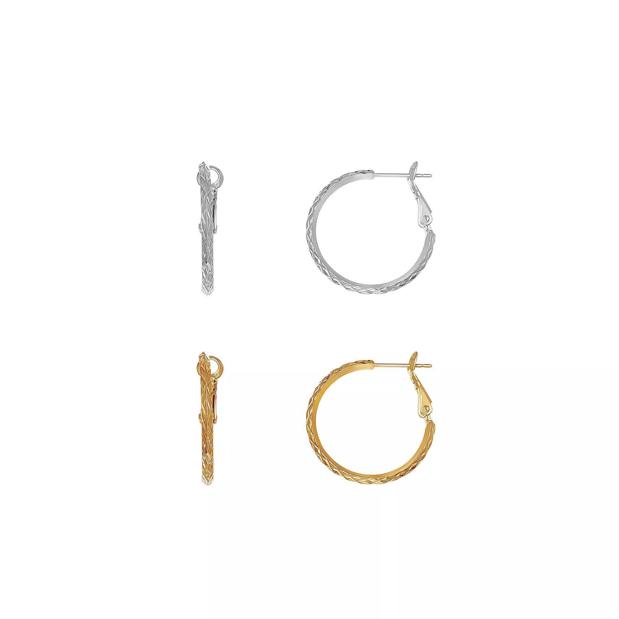 Aurielle 2-Pair 30 mm Textured Hoop Earring Set, Women's, Two Tone Product Image
