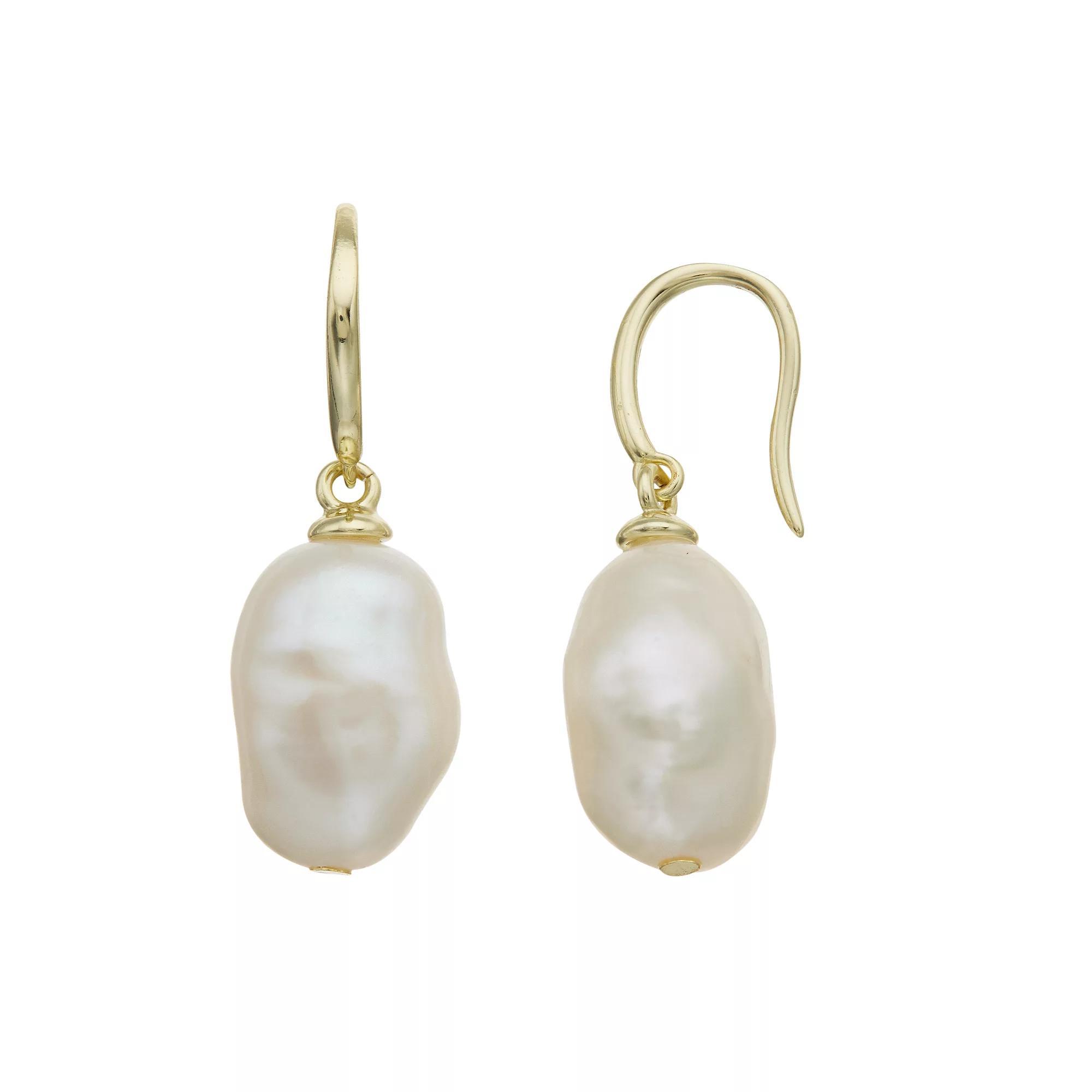 14k Gold Over Silver & Baroque Freshwater Cultured Pearl Drop Earrings, Womens, Gold Tone Product Image