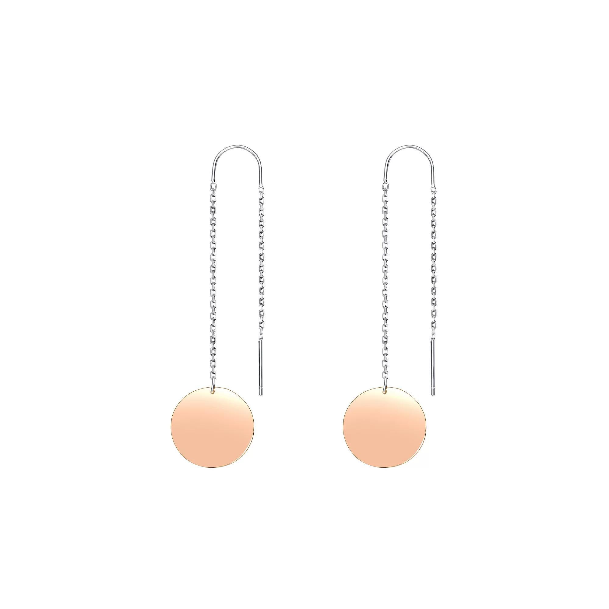 18k Rose Gold Over Silver Disc Threader Earrings, Womens, Pink Tone Product Image