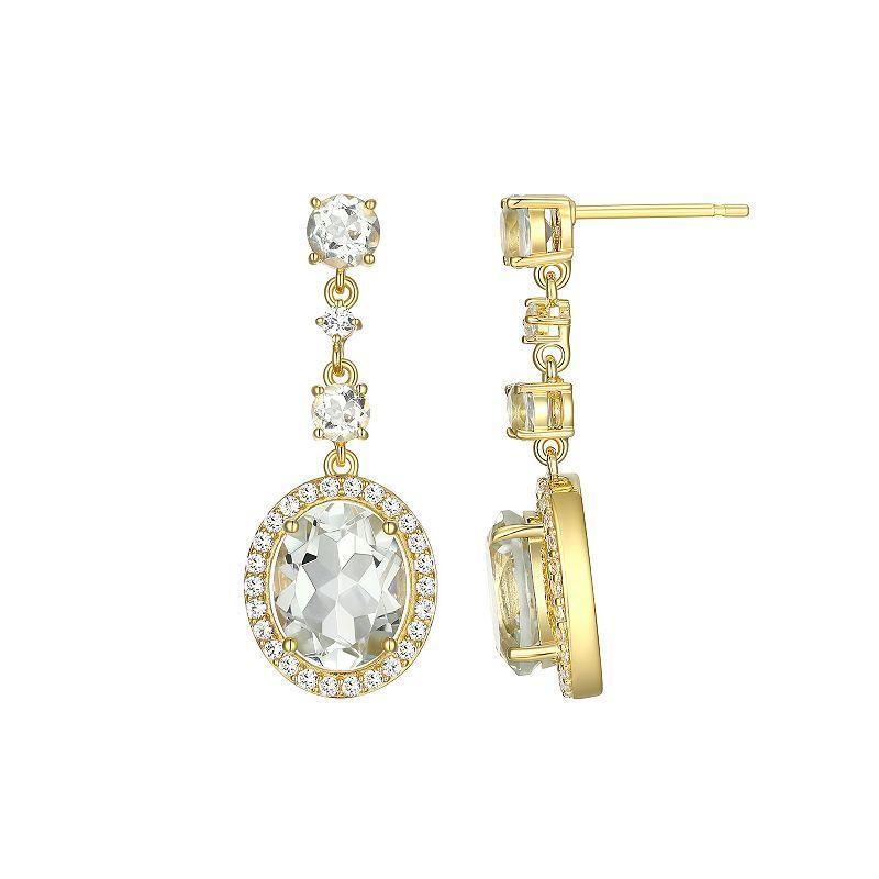 18k Gold Over Sterling Silver Green Amethyst & Lab-Created White Sapphire Drop Earrings, Women's, Gold Tone Product Image