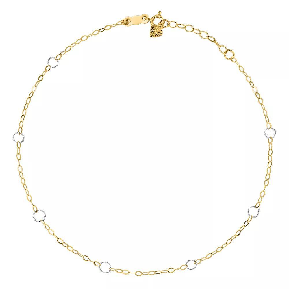 14k Gold Two-Tone Open Circle Link Anklet, Women's, Size: 9", 14k Two Tone Product Image