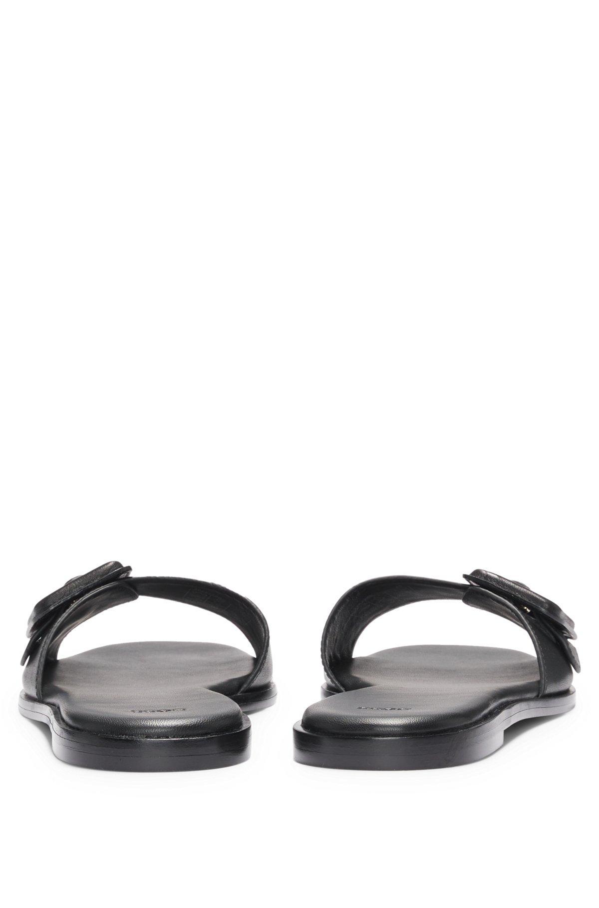 BOSS - Leather slides with logo-detail buckle - Black Product Image