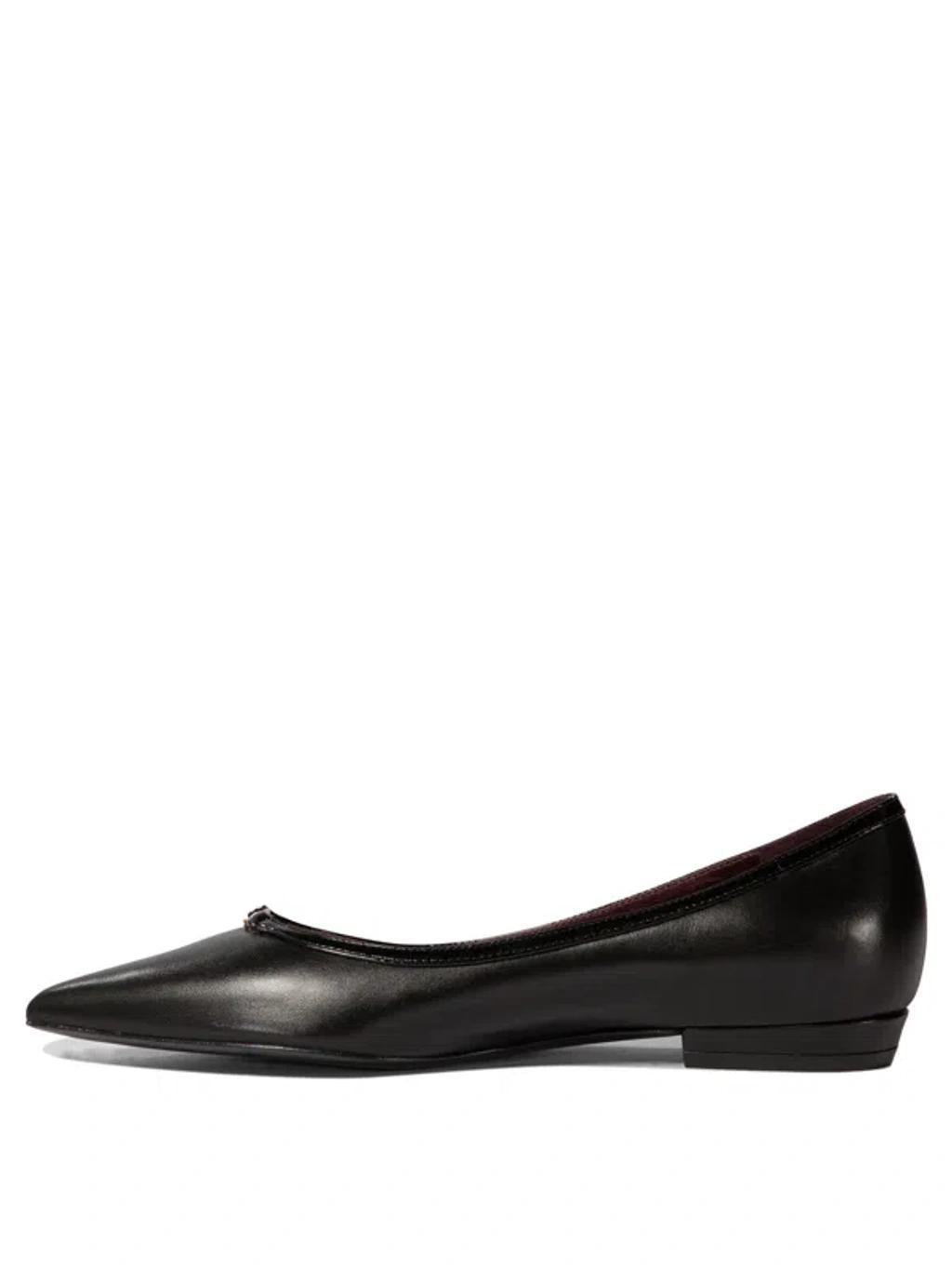 TORY BURCH Double T Buckle Pointed Toe Flat In Black Product Image