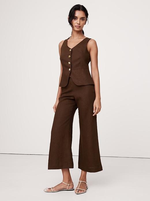 Mid-Rise Kick-Flare Lace-Trim Linen Ankle Pant Product Image