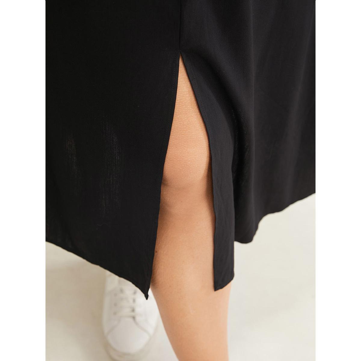 Plus Size Solid Pocket Knot Elastic Waist Split Hem Skirt Women Black Casual Knotted Loose No stretch Pocket Dailywear Skirts BloomChic 26/4X Product Image