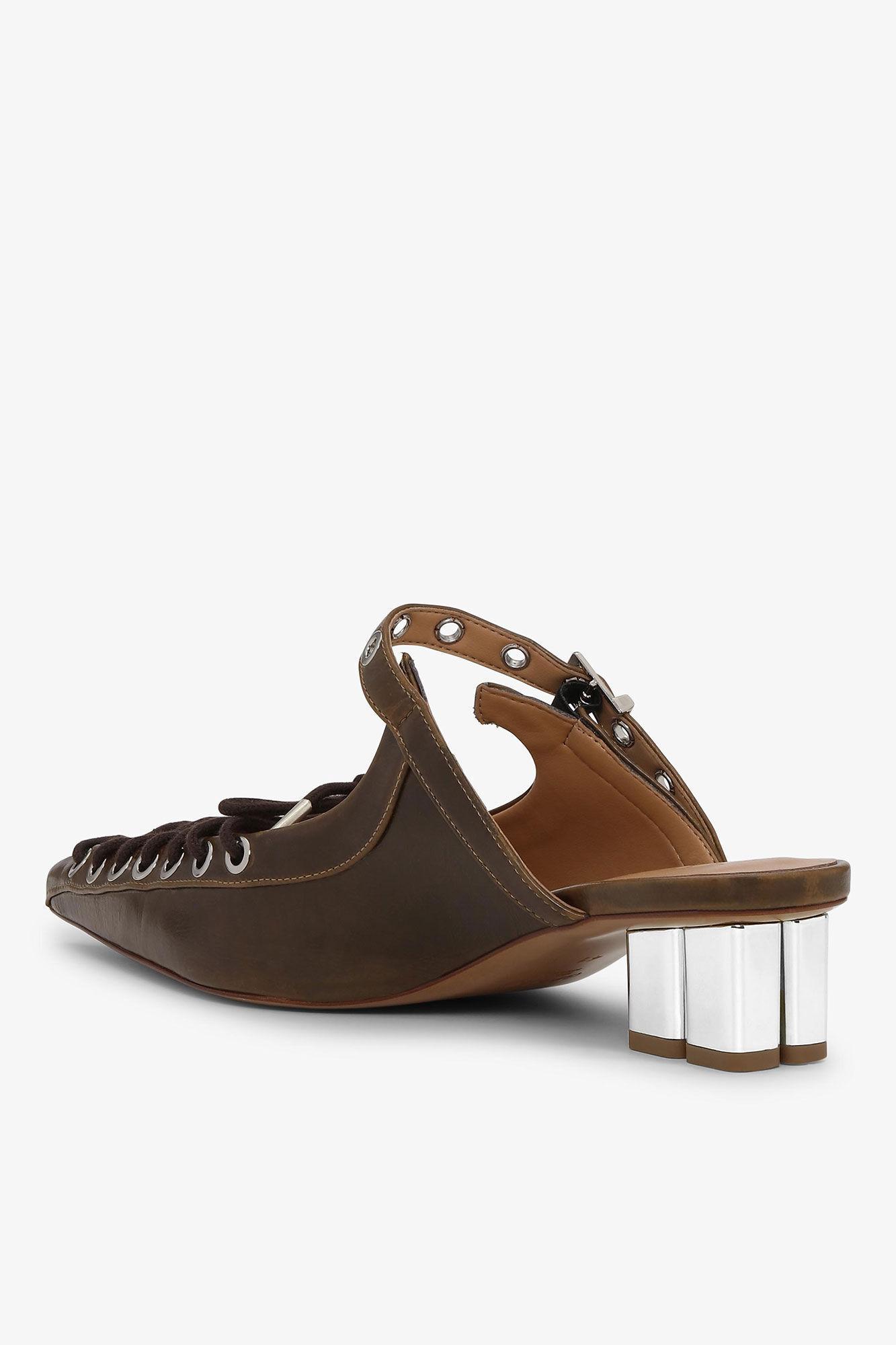 Dark-Olive Oleatex Lace-Up Mules Product Image