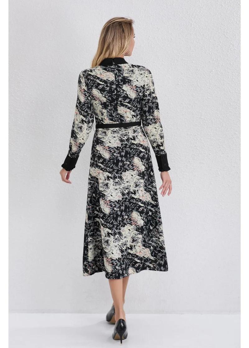 Black Floral Midi Dress Product Image