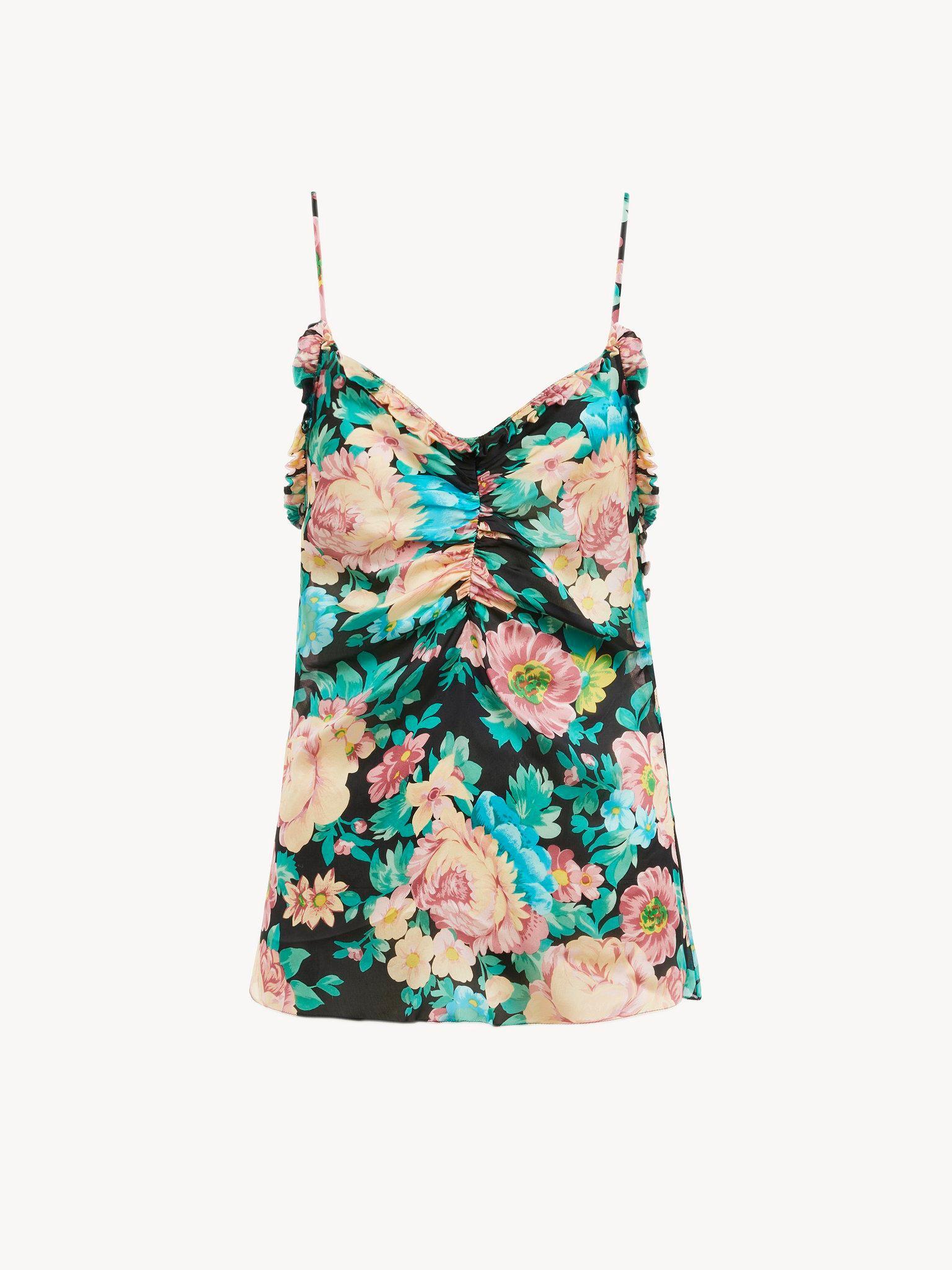 Ruched tank top in silk charmeuse Product Image