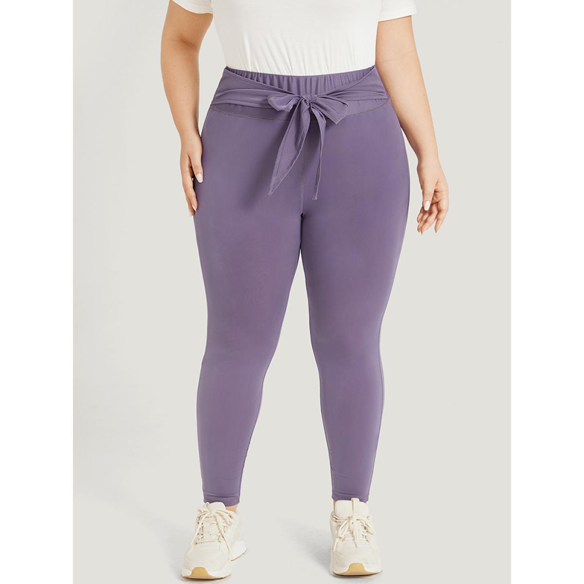 Plus Size Solid Wideband Waist Ties Skinny Leggings Women Mauve Casual High stretch Skinny High Rise Dailywear Leggings BloomChic 10/M Product Image
