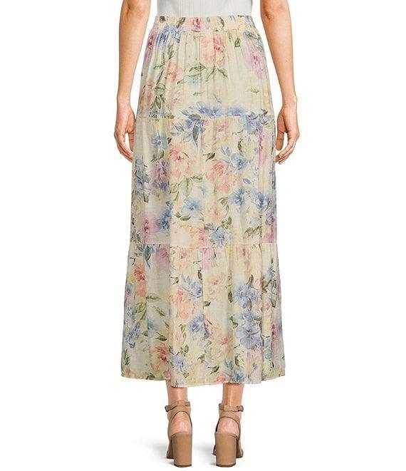 I.N. San Francisco Watercolor Floral Print Tiered Side Slit Maxi Skirt Product Image