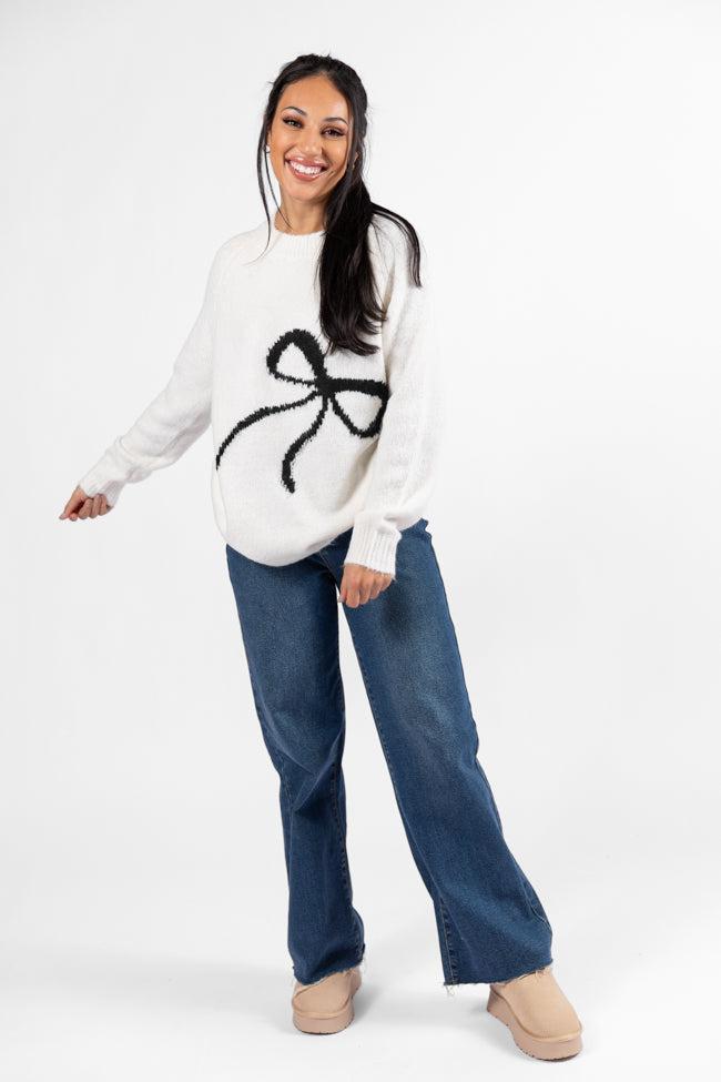 Feeling Like Love Ivory and Black Bow Crew Neck Sweater Product Image