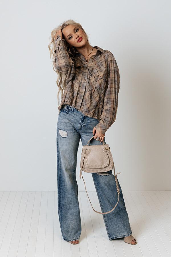 Across The Coast Plaid Top In Beige Product Image