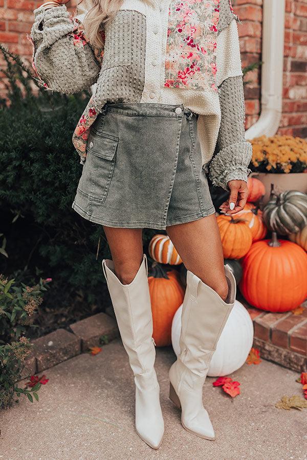 The Meena Denim Skort In Sage Product Image
