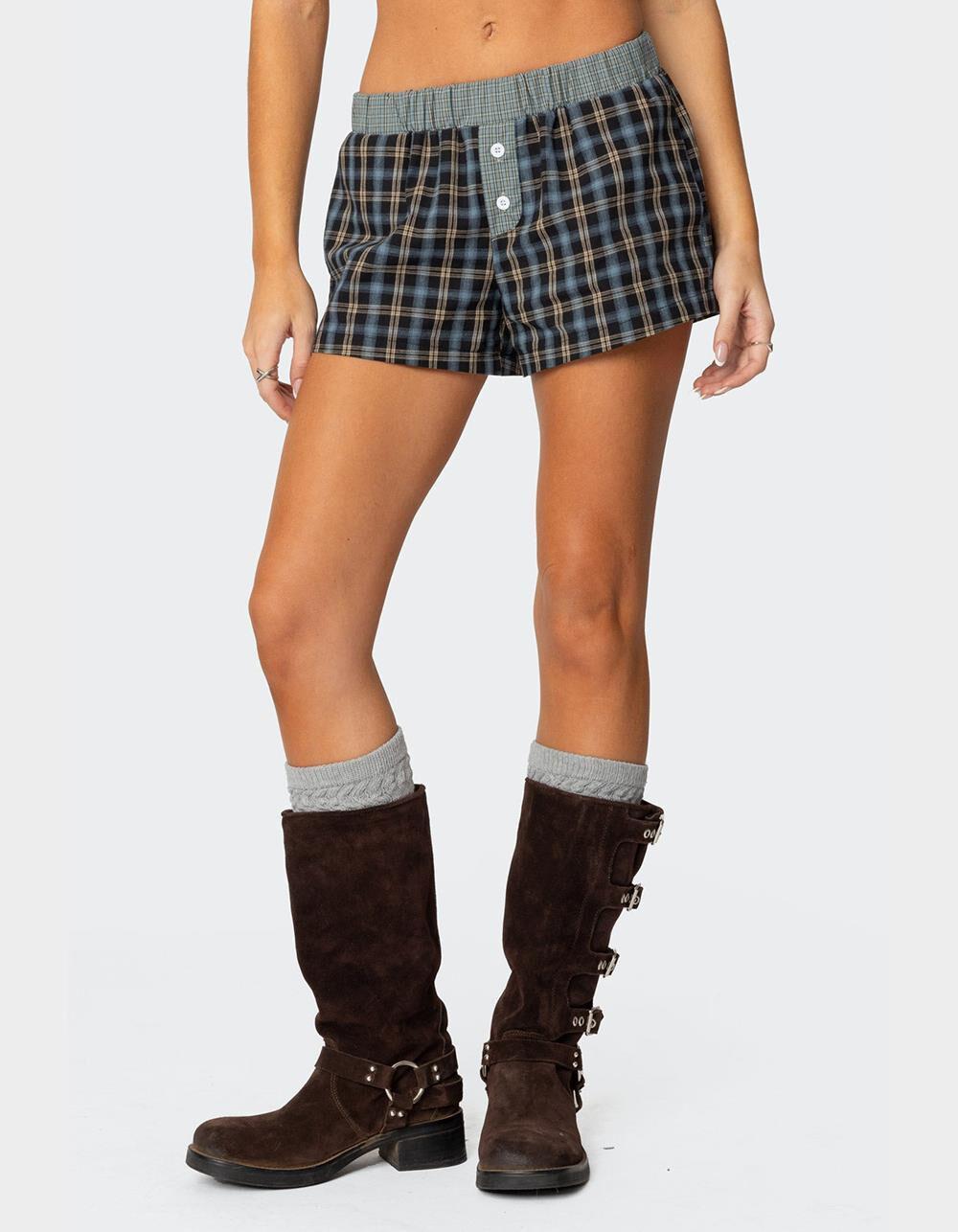 EDIKTED Mixed Plaid Boxer Shorts Product Image