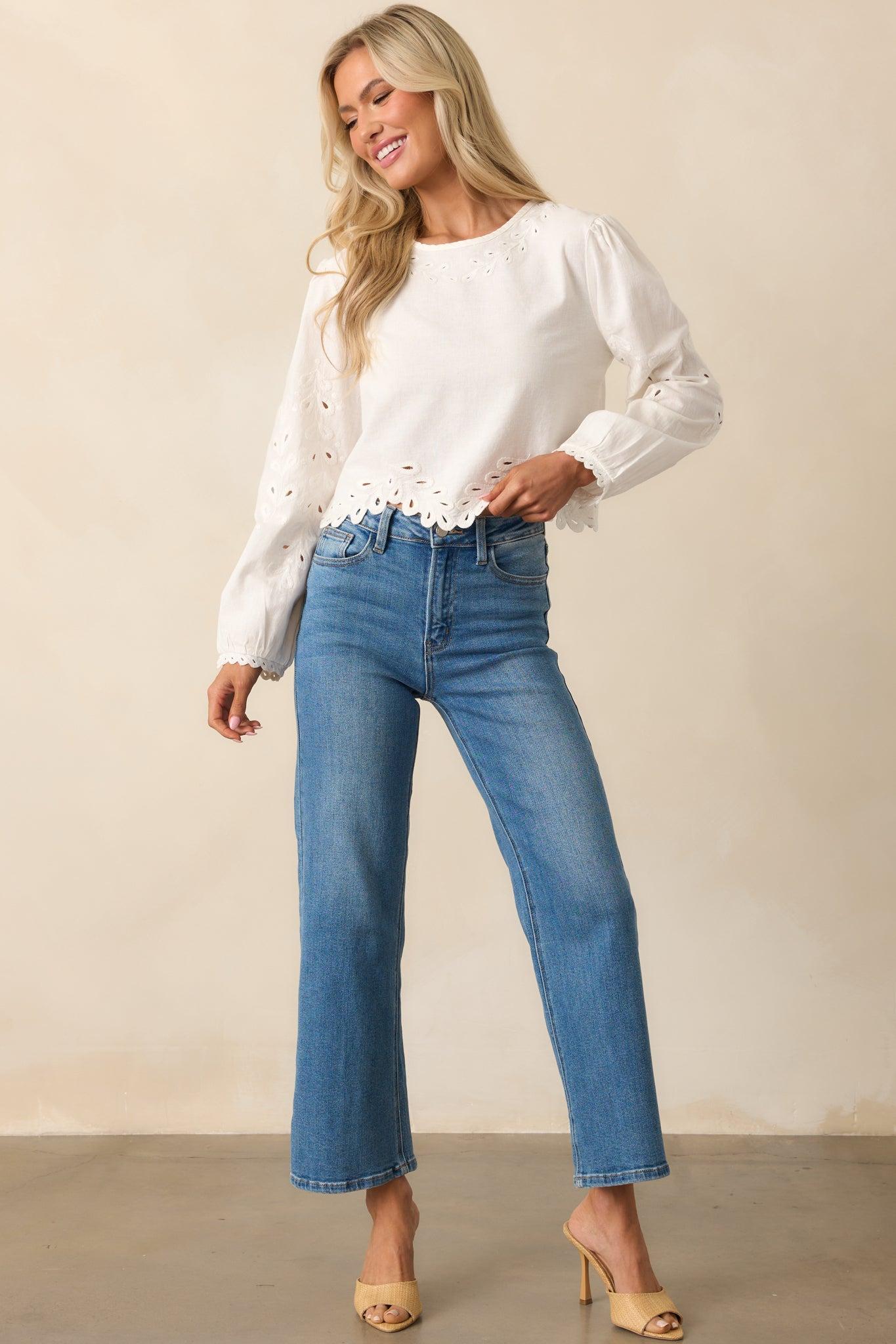 Z Supply White Ambroise Embroidered Linen Top Product Image
