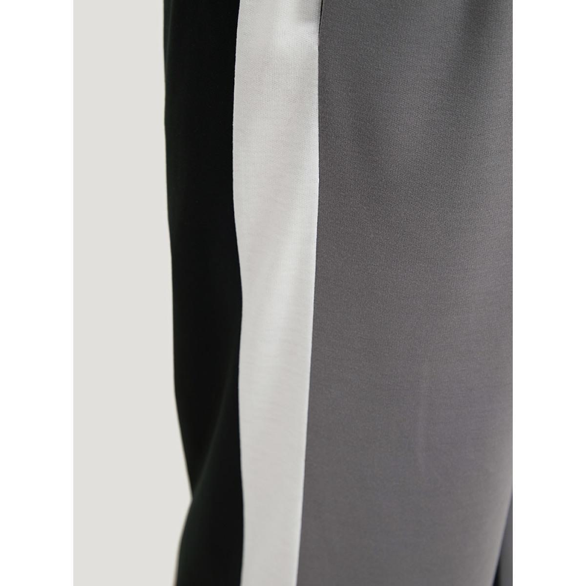 Contrast Patchwork Pocket High Rise Sweatpants Black Plus Size Women Casual Dailywear Contrast 12/L Bloomchic Product Image