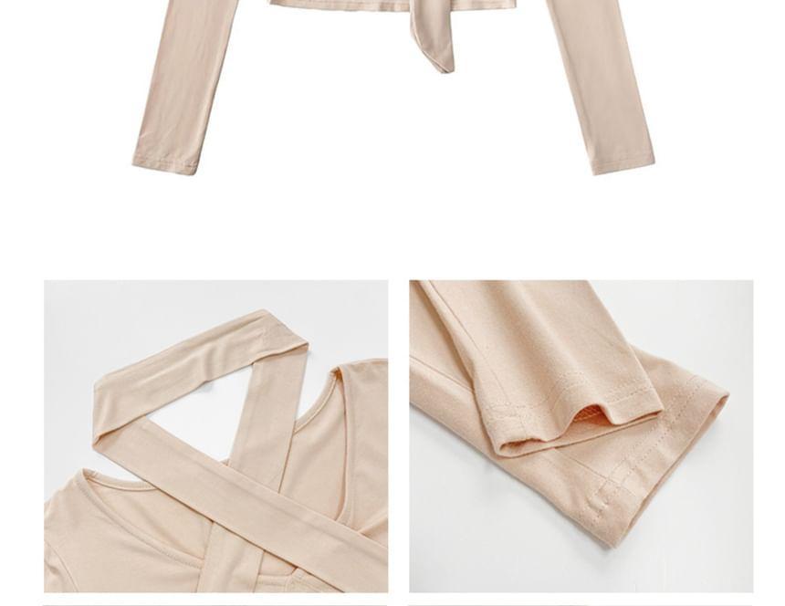 Long-Sleeve V-Neck Crop Top with Sash in 6 Colors Product Image