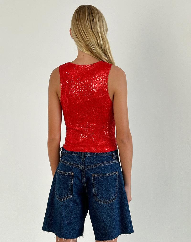 Hala Vest Top in Red Drape Mini Sequin Female Product Image