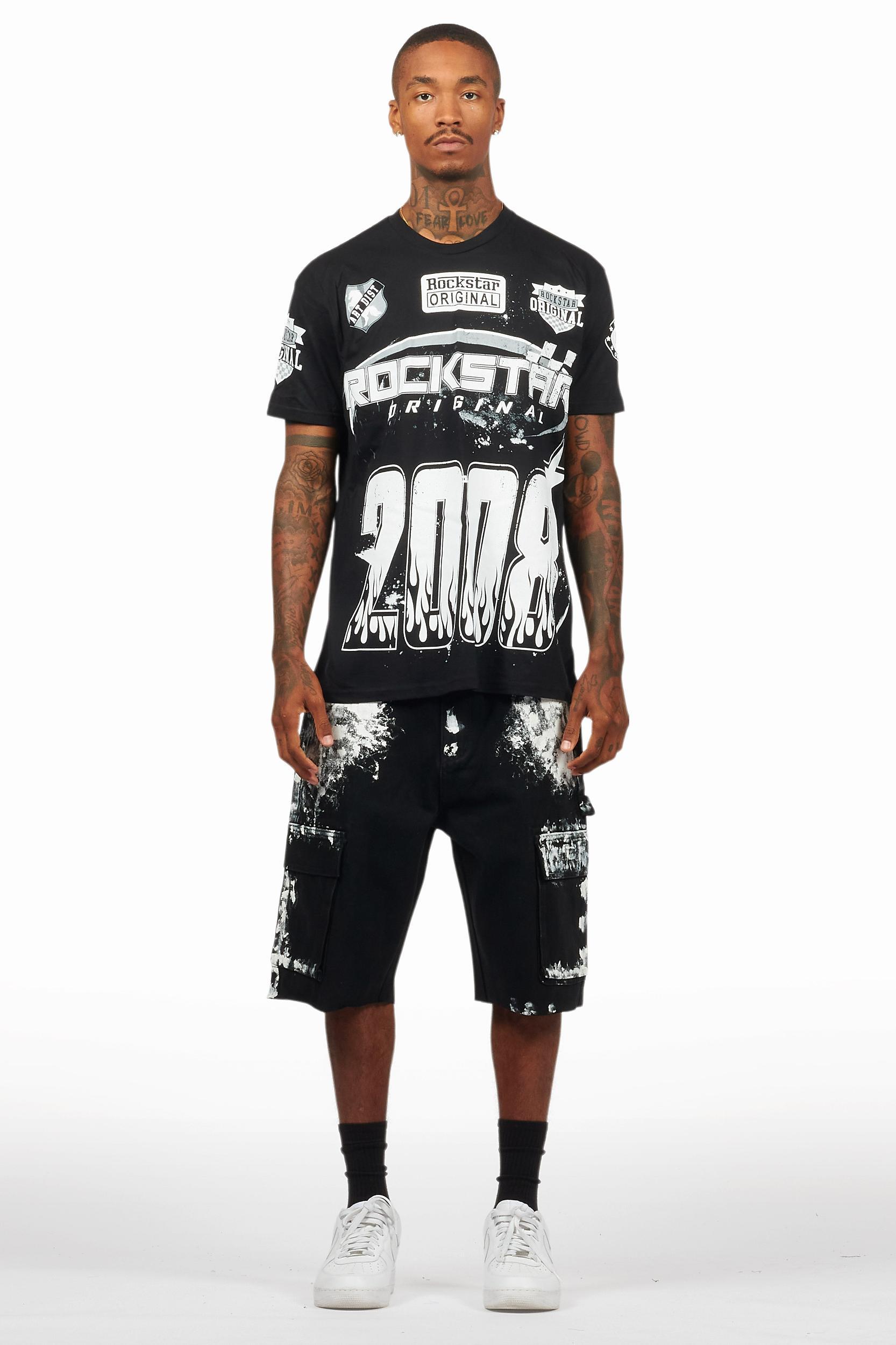 Amos Black/White T-Shirt/Denim Short Set Male Product Image