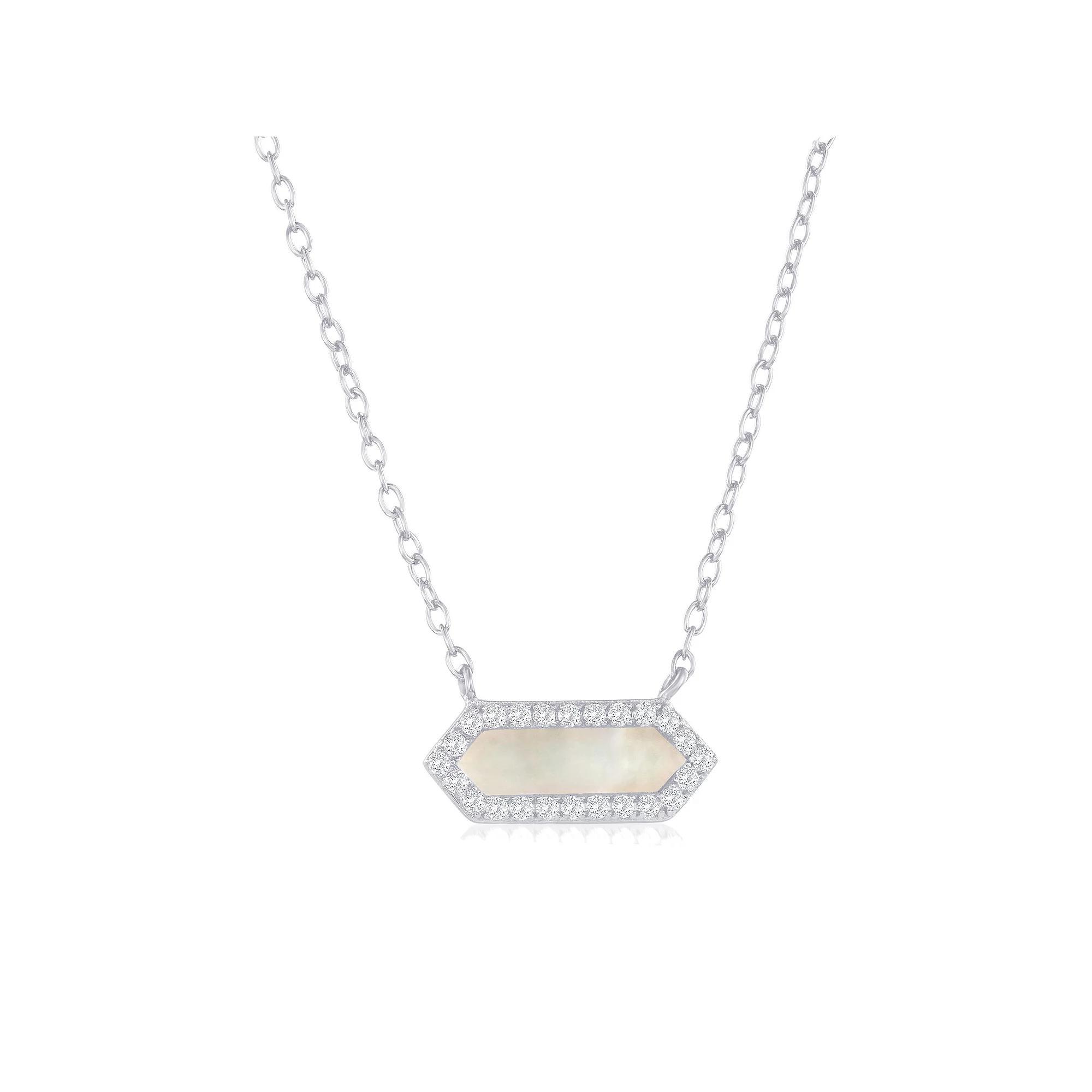 Argento Bella Sterling Silver Mother-Of-Pearl & Cubic Zirconia Hexagon Necklace, Women's, Size: 16-18" ADJ Product Image
