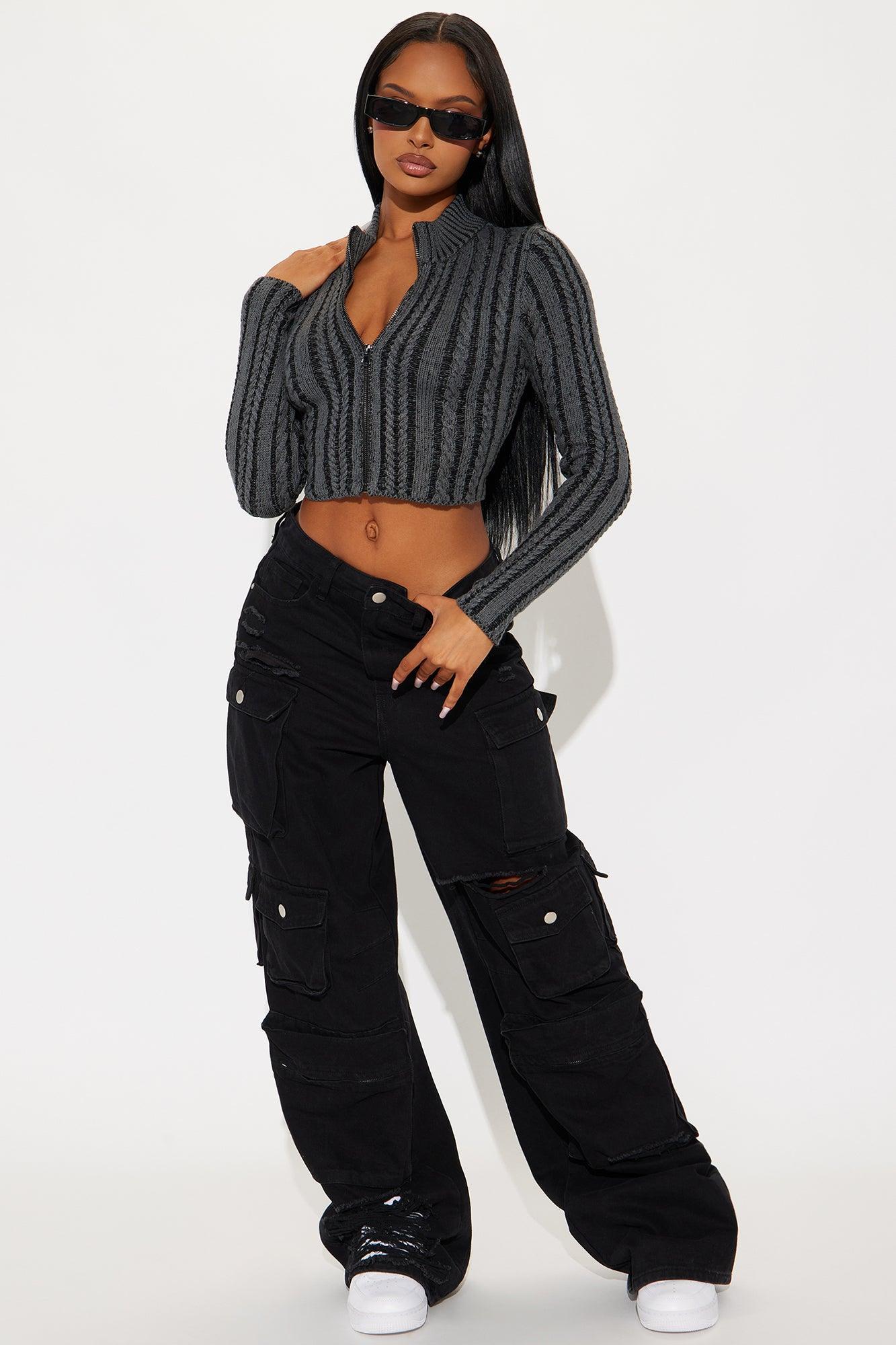 Late Night Drive Cable Knit Cropped Cardigan - Black/combo Product Image