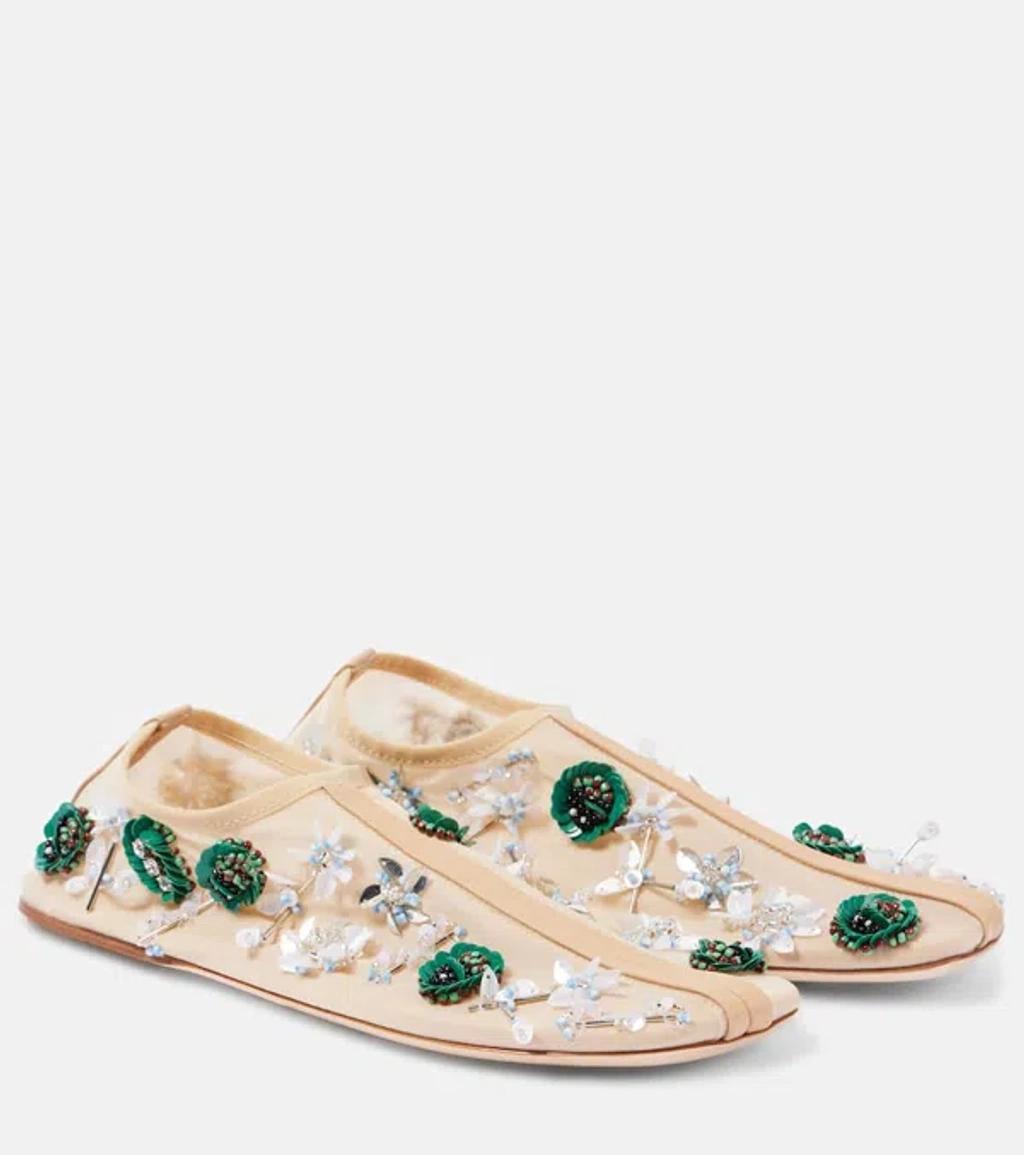 CHRISTOPHER ESBER Embla Beaded-mesh Flats In Cream Product Image