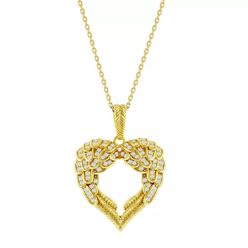 Argento Bella Sterling Silver Cubic Zirconia Angel Wings Heart Pendant Necklace, Women's, Size: 18", Gold Tone Product Image