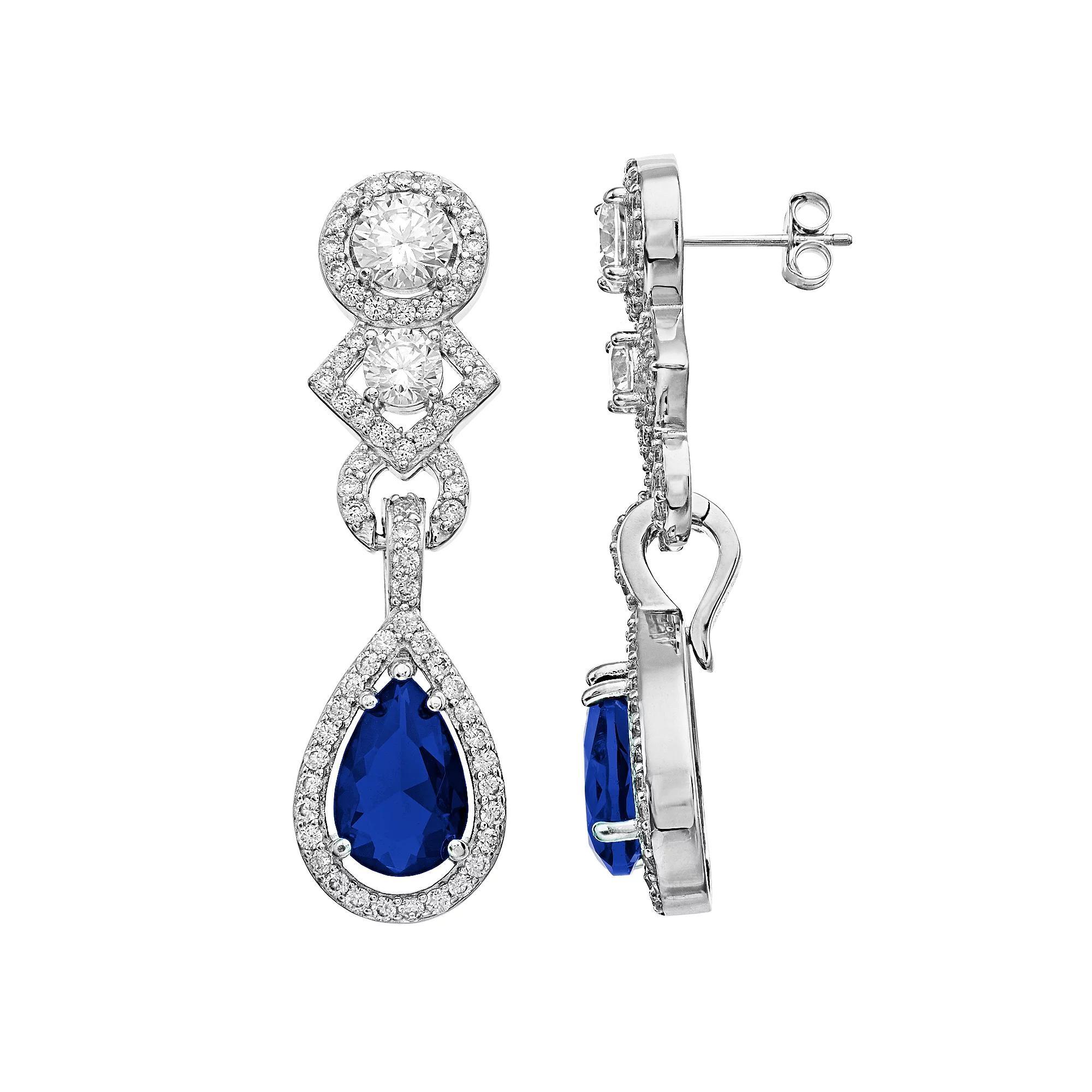 Sterling Silver Cubic Zirconia Dangle Earrings, Womens, Red Product Image
