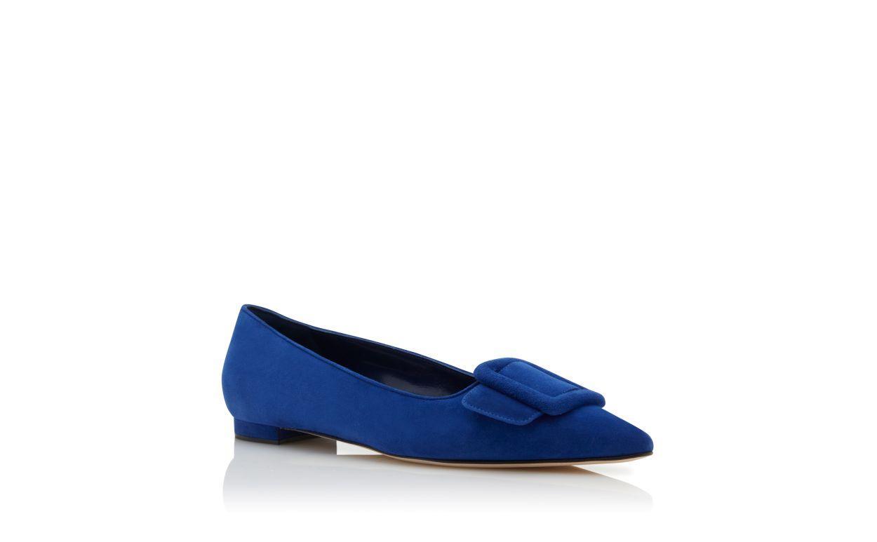 MAYSALEPUMPFLAT Blue Suede Buckle Detail Flat Pumps Product Image