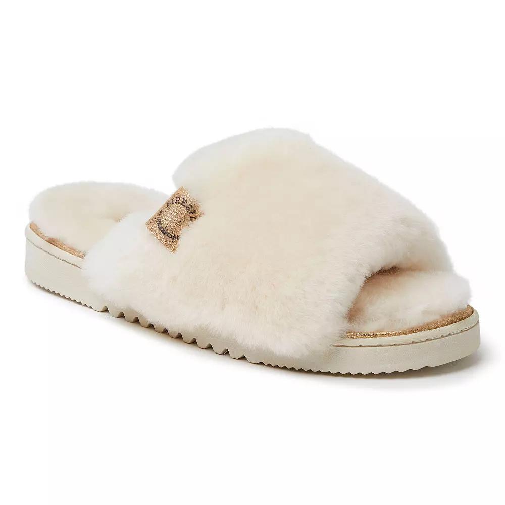 Fireside by Dearfoams Cairns Genuine Shearling Women's Slide Slippers with Metallic Suede Trim, Size: 8, Natural Product Image