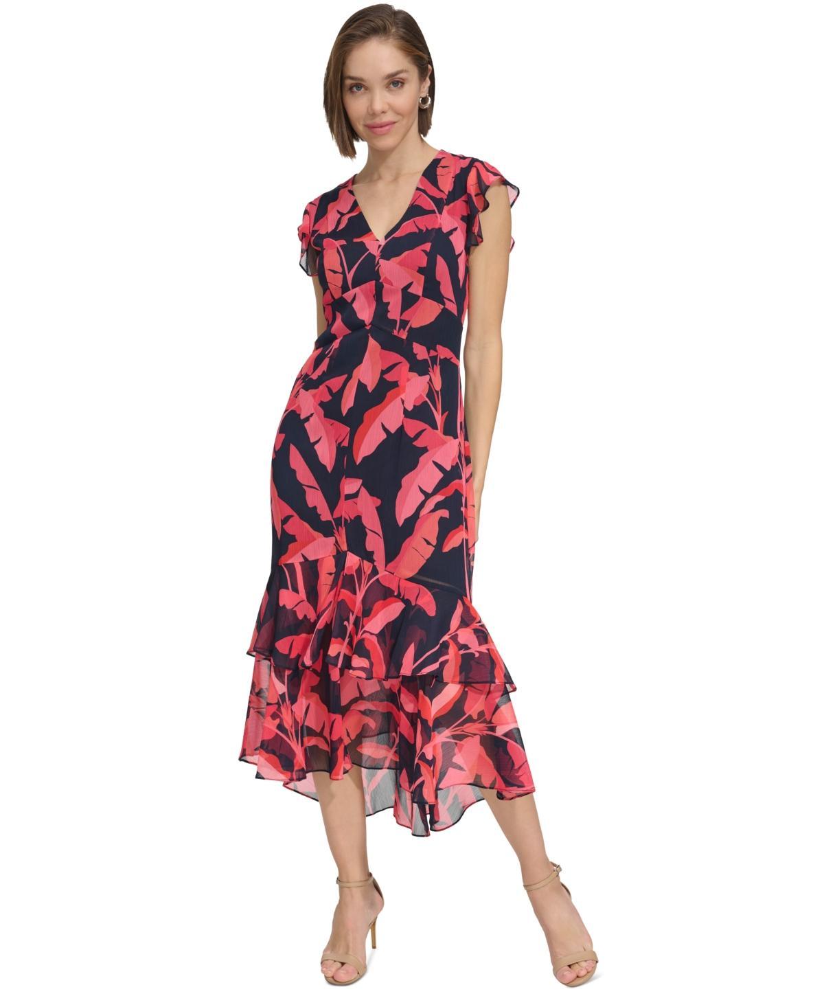 Tommy Hilfiger High-Low Flutter Dress (Sky Captain/Paradise Pink) Women's Dress Product Image