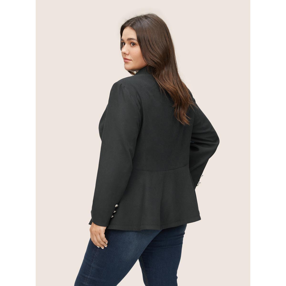 Plus Size Suit Collar Double Breasted Metal Detail Blazer Midnight Women Work Plain Non Sleeve Long Sleeve Suit Collar 12/L Slanted pocket At the Office Blazers BloomChic Product Image