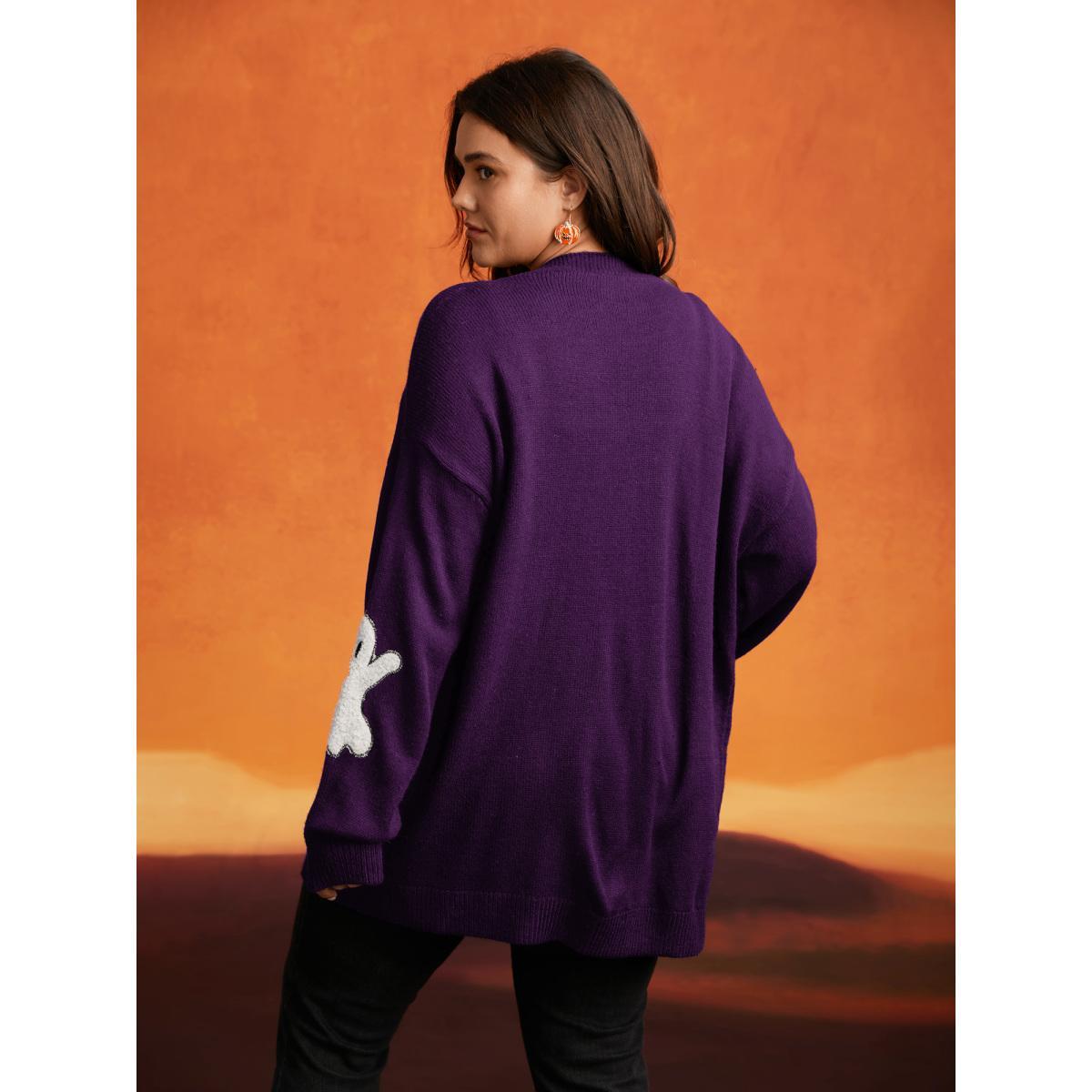 Plus Size Pumpkin Ghost Embroidery Open Cardigan Deeppurple Women Casual Loose Long Sleeve Everyday Cardigans BloomChic 28/5X Product Image